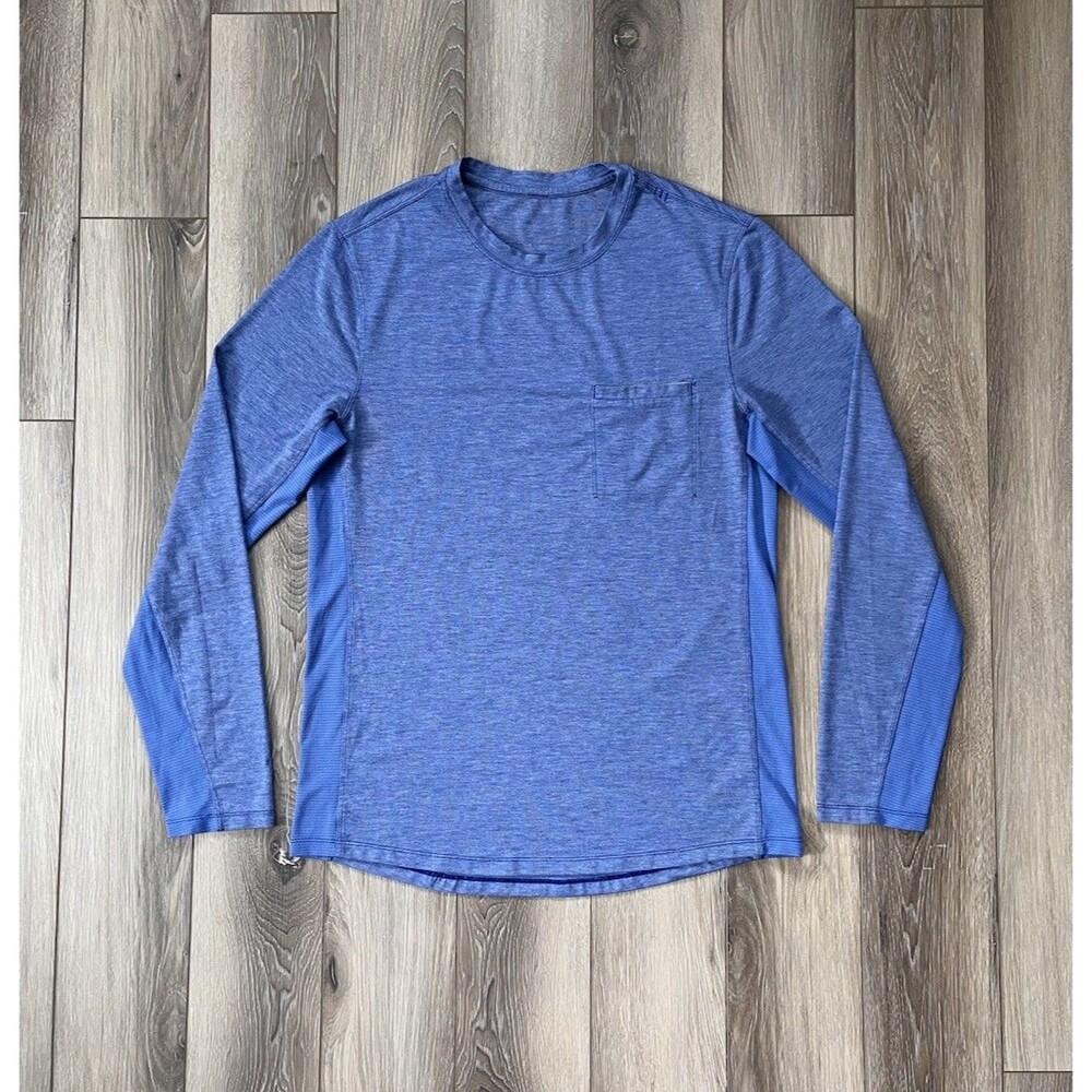 Lululemon Activewear Blue Long Sleeve Shirt Front Pocket Men's Sz Small